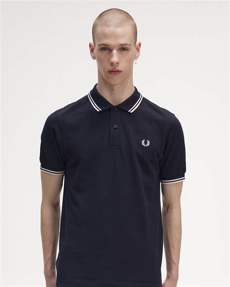 Fred Perry Mens Twin Tipped Signature Polo Shirt In Navy White Silky Peach S33 Modesens