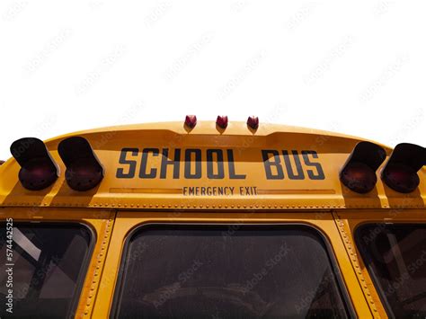 School bus emergency exit sign with cut out sky. Stock Photo | Adobe Stock