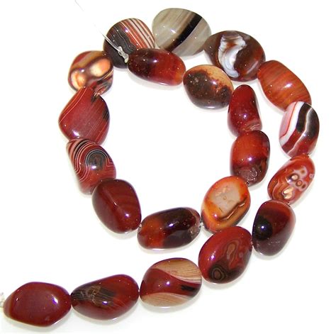 Strand Of Semiprecious Gemstone Large Nugget Beads Red Banded Agate