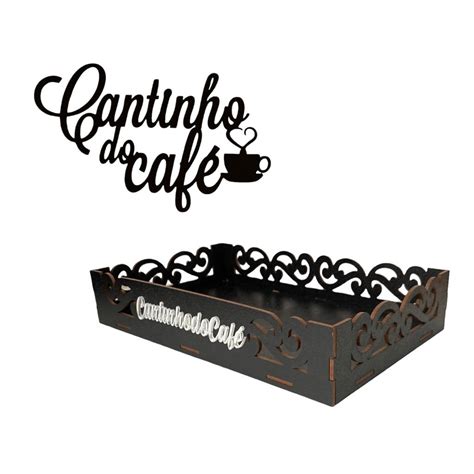 Kit cantinho do café bandeja e aplique MDF preto Escorrega o Preço