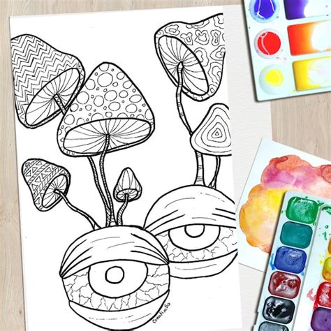 Mushroom Eyes Coloring Page Cannabis Mood Stoner Coloring Etsy