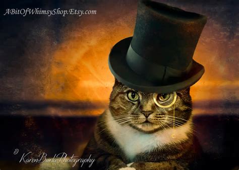 Funny Cat Card Cat in Top Hat Monocle Whimsical Cat | Etsy