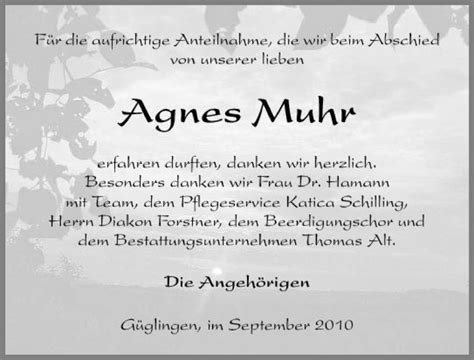 Traueranzeigen Von Agnes Muhr Trauerundgedenken De