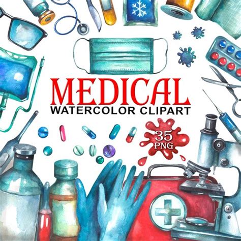 Watercolor Medical Clipart Medicine Png Doctor Clipart Etsy