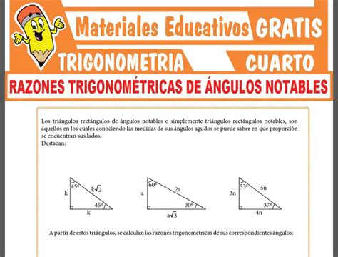 Razones Trigonometricas De Angulos Notables Problemas Resueltos Nivel