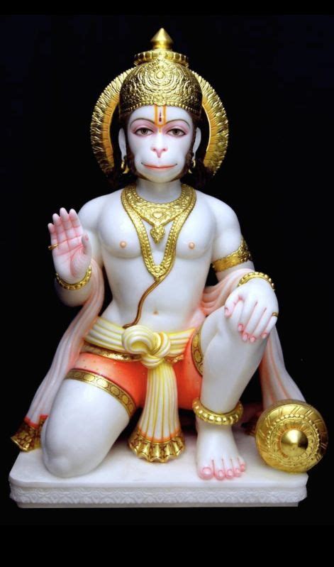 Multicolor Carved Marble Sitting Hanuman Statue For Worship Packaging