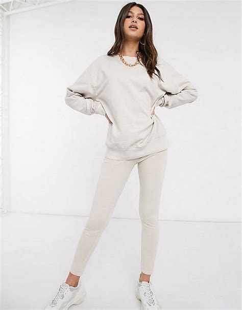 Asos Design Co Ord Oversized Sweatshirt And Legging In Stone Asos