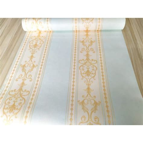 Jual Wallpaper Dinding Vinyl Premium Garis Salur Batik Hijau Biru Gold