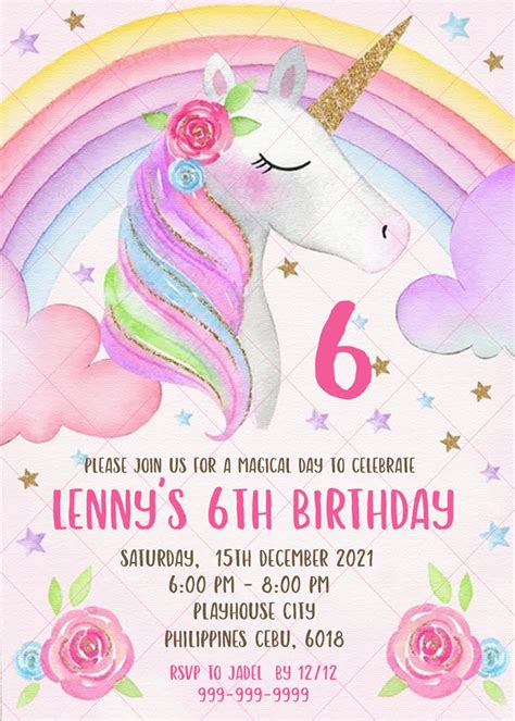 Unicorn Birthday Invite Cards