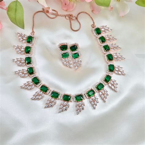 Emerald Green Jewellery Set American Dimaond CZ Necklace Set Necklace