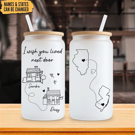 Personalized I Wish You Lived Next Door Glass Can Cup Best Friends