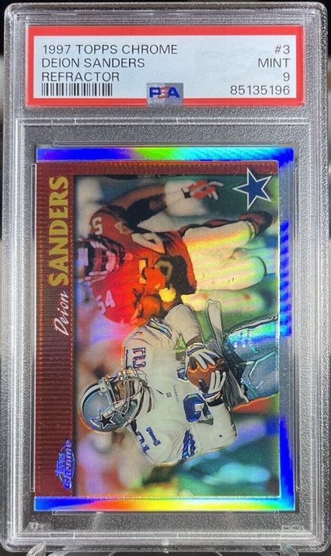 1997 Topps Chrome 3 Deion Sanders Refractor PSA 9 POP 3 NO 10s 1