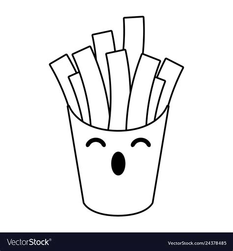 French Fries Box Kawaii Cartoon In Black And White