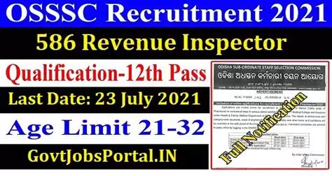 Osssc Revenue Inspector Recruitment Govt Jobs In India For 586