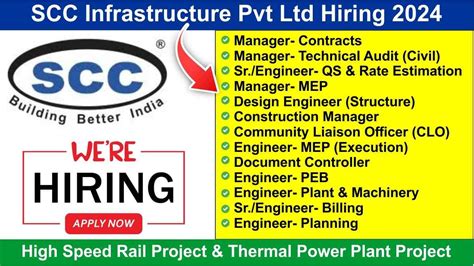 Scc Infrastructure Pvt Ltd Urgent Hiring 2024 Hirng For Multipel