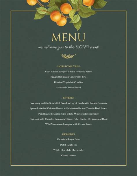 Private Event Menu Sample Design Template By Musthavemenus