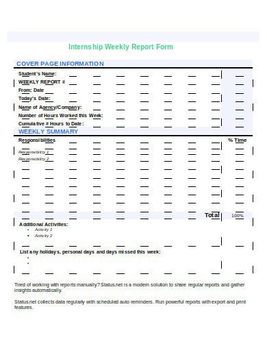 11 Internship Weekly Report Templates In Pdf Doc Free And Premium