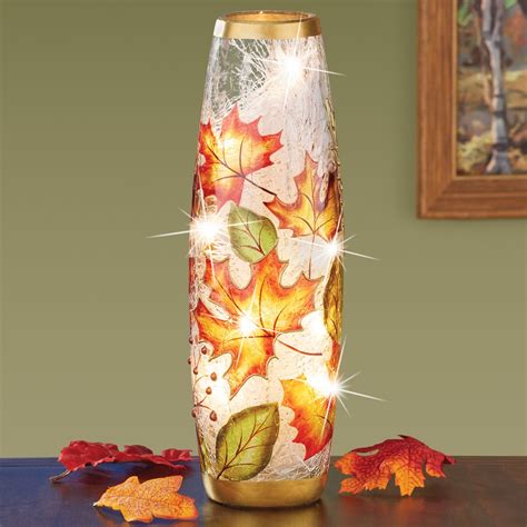 Hand Painted Autumn Leaves Glass Hurricane Lamp Collections Etc