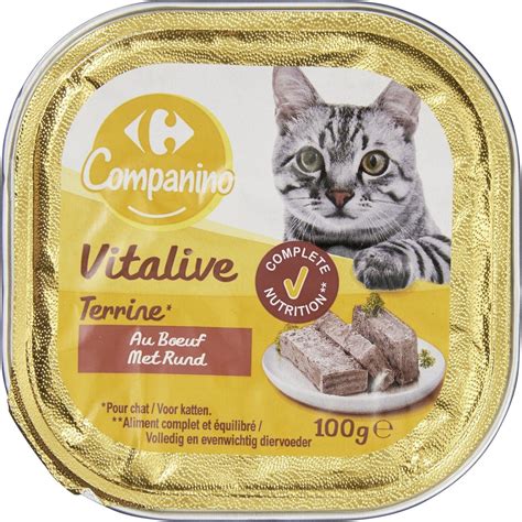 Pâtée pour chat Adulte en terrine au bœuf CARREFOUR COMPANINO La