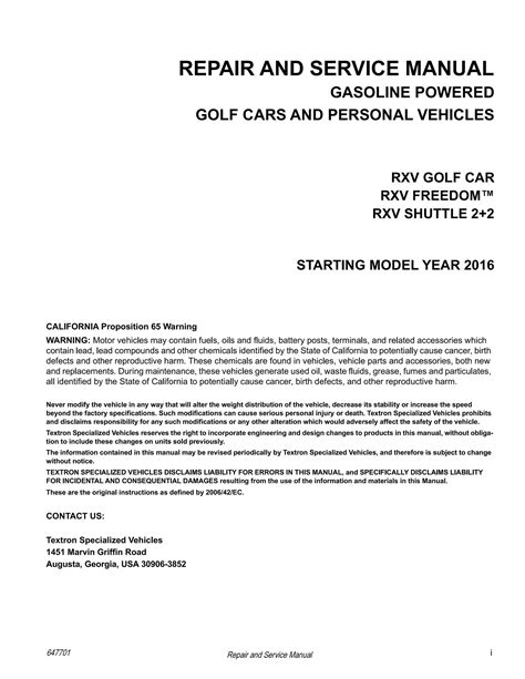 2016 2020 Ezgo Rxv Gas Golf Cart Repair And Service Manual Pdf Ezgo Rxv Golf Cart Manual Ezgo