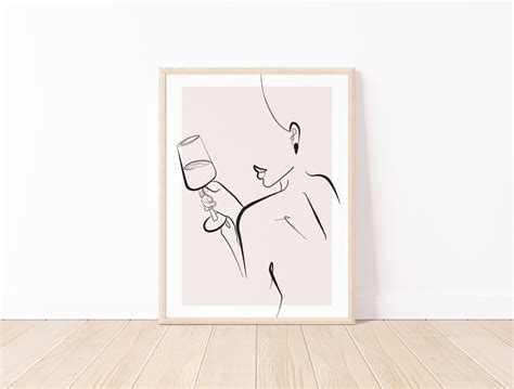 Line Art Woman Wine Line Art Naked Woman Body Print Female Drawing