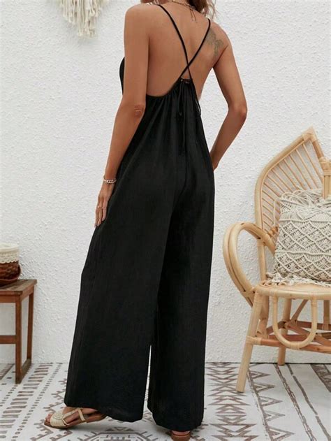 Shein Vcay Crisscross Backless Wide Leg Cami Jumpsuit Shein Uk