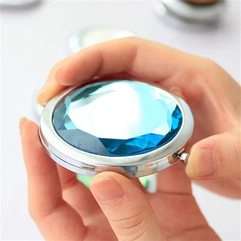 Crystal Metal Pocket Mirror Makeup Fold Round Crystal Compact Mirror