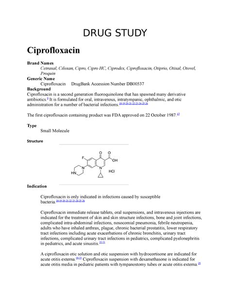 DRUG Study Pospartum UTI DRUG STUDY Ciprofloxacin Brand Names