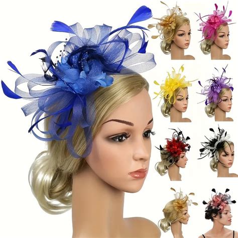 Temu Pc Vintage Fascinator Headwear Forma De Flor De Malla Con Plumas