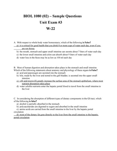 BIOL 1080 Exam 3 Sample Questions BIOL 1080 02 Sample Questions