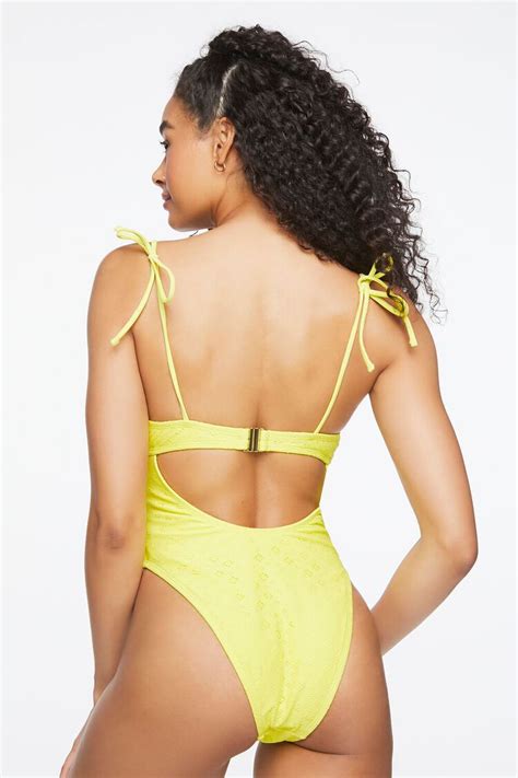 Tie Strap Eyelet One Piece Swimsuit