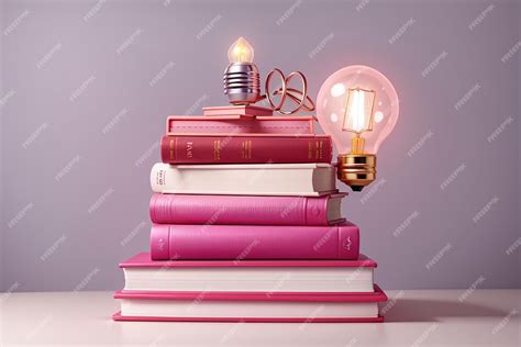 Premium Ai Image Stacked Pink Book And Light Bulb Minimal Concept