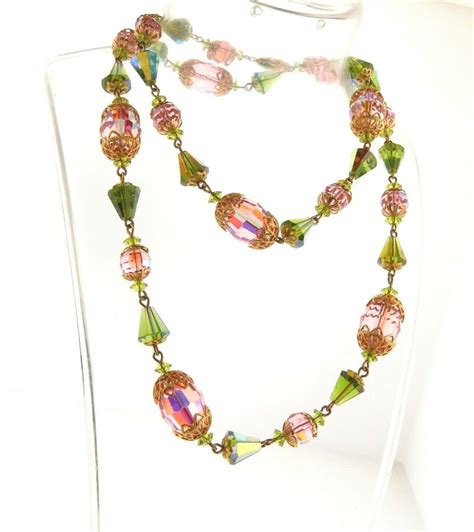 Vintage Crystal Aurora Borealis Art Glass Bead Neckla Gem