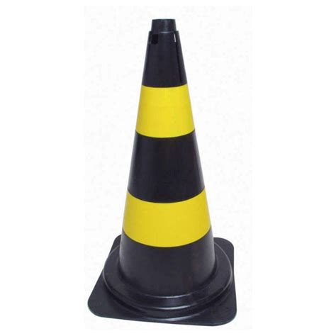 Cone de sinalização em PVC preto e amarelo 75CM Anjos EPI