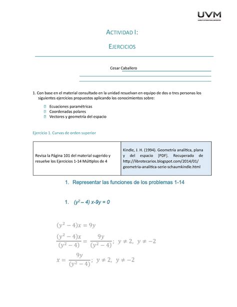 A Ejercicios Calculo Vectorial Actividad I Ejercicios Cesar