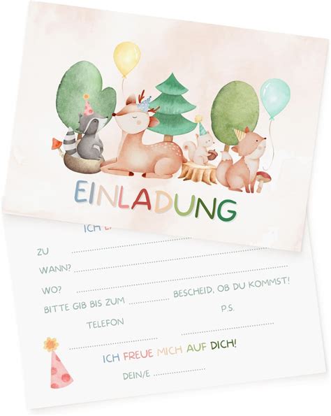 Emufarm 10 Einladungskarten Zum Kindergeburtstag Waldtiere A6