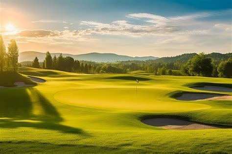 Premium Photo Golf Course With Mountains In The Background