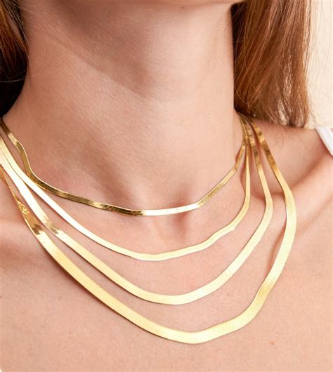 Gold Herringbone Chain Necklace K Gold Plated Sterling Silver