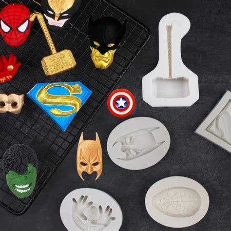 8 moldes de silicona para fondant de superhéroes película de dibujos