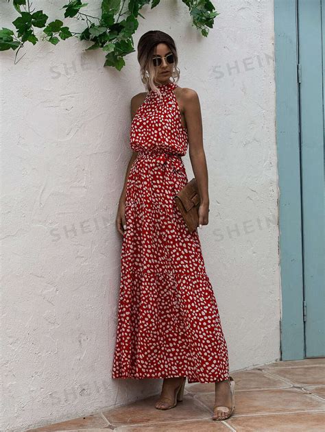 Shein Vcay Robe Ras Du Cou Imprim Avec N Ud Mode En Ligne Shein