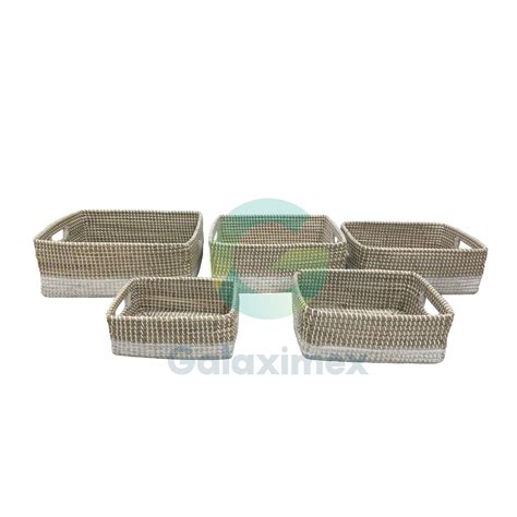 White Ombre Rectangular Seagrass Baskets With Handles Galaximex