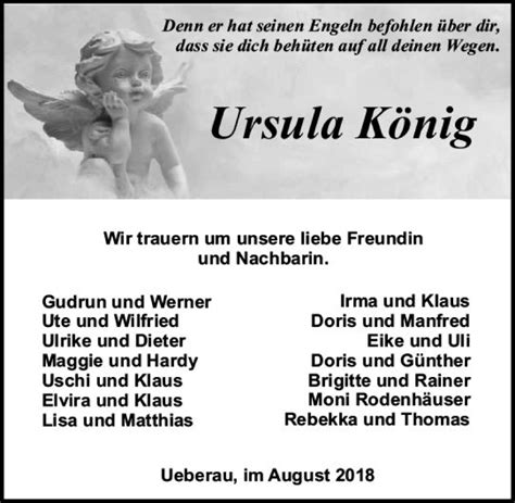 Traueranzeigen von Ursula König vrm trauer de