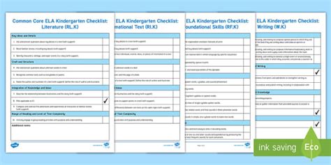 Common Core Ela Kindergarten Standards Checklist Twinkl