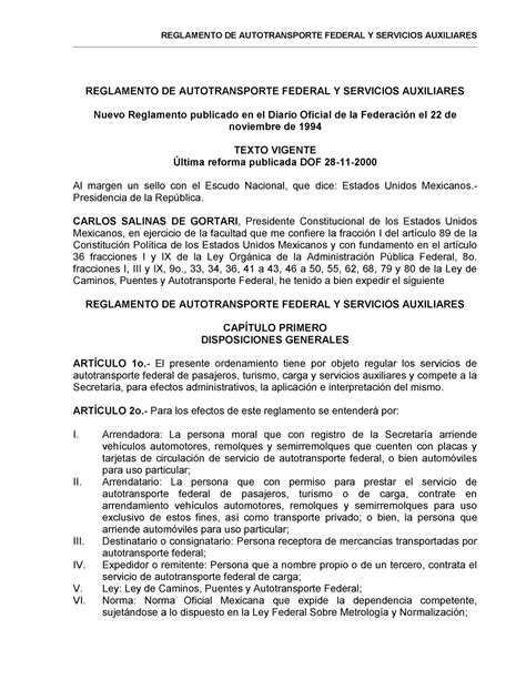 Reglamento De Autotransporte Federal Y Servicios Aux Reglamento De