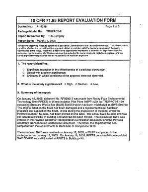 Fillable Online Pbadupws Nrc Cfr Report Evaluation Form