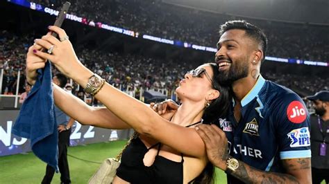 Ipl 2022 Final Gt Vs Rr Hardik Pandyas Wife Natasa Stankovic Runs On To Field To Hug Husband