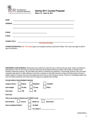 Fillable Online Spring B2011b ILR Proposal Miami University Fax Email