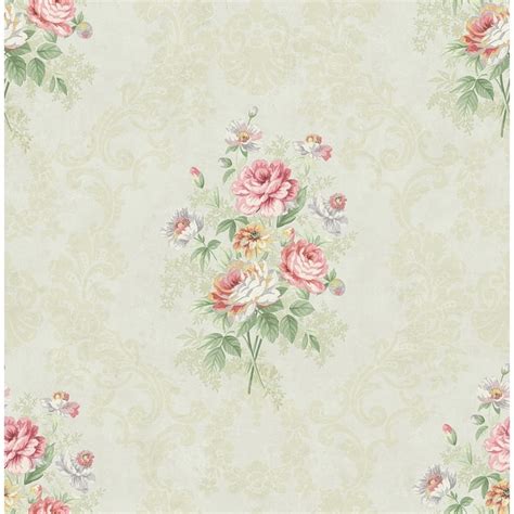 Seabrook Designs Inbal Floral Bouquet Damask Unpasted Wallpaper On