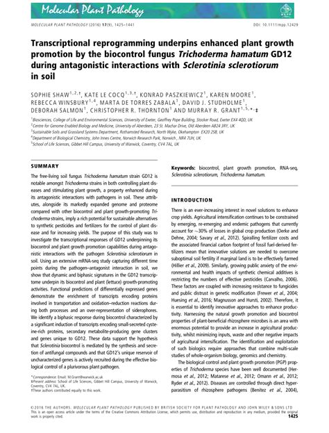 PDF Transcriptional Reprogramming Underpins Enhanced Plant Growth