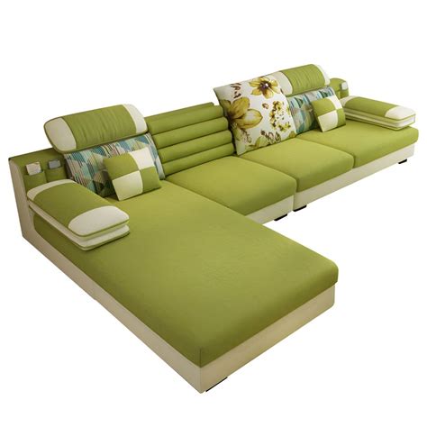 Modern L-Shaped Cotton Sectional Sofa Chaise in 3 Piece Set with ...